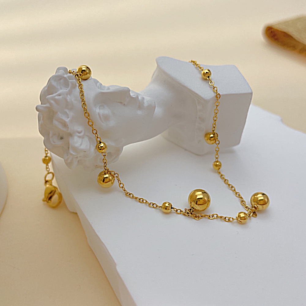 Lắc Chân Thép Titan Đính Hạt Đơn Giản Đa Năng Phong Cách Hàn Quốc Mới Cho Nữ