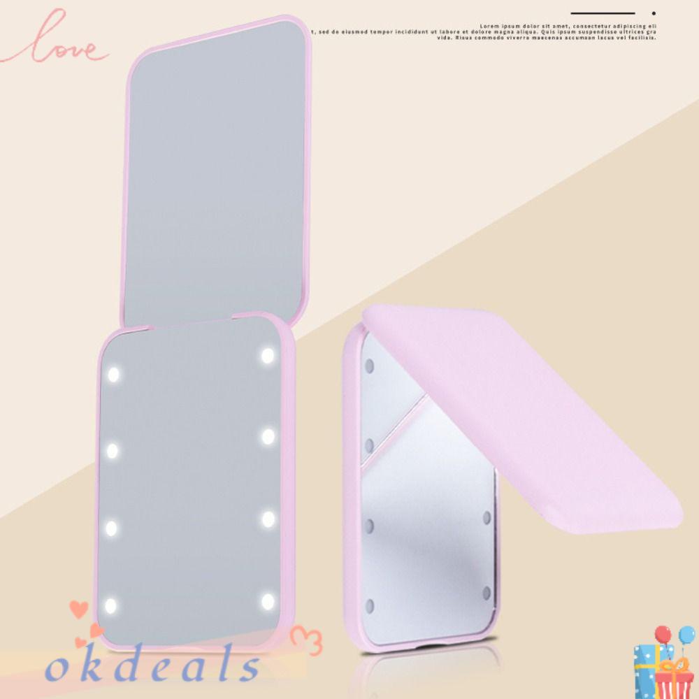 Gương Trang Điểm Phóng Đại 2X Có Đèn Led Mini Cầm Tay Tiện Dụng