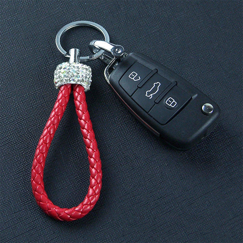 Diamond Studded by Hand Braided Rope Keychain Female Cute Car Key Pendant Home Key Ornament Key Ring Circle CAk7