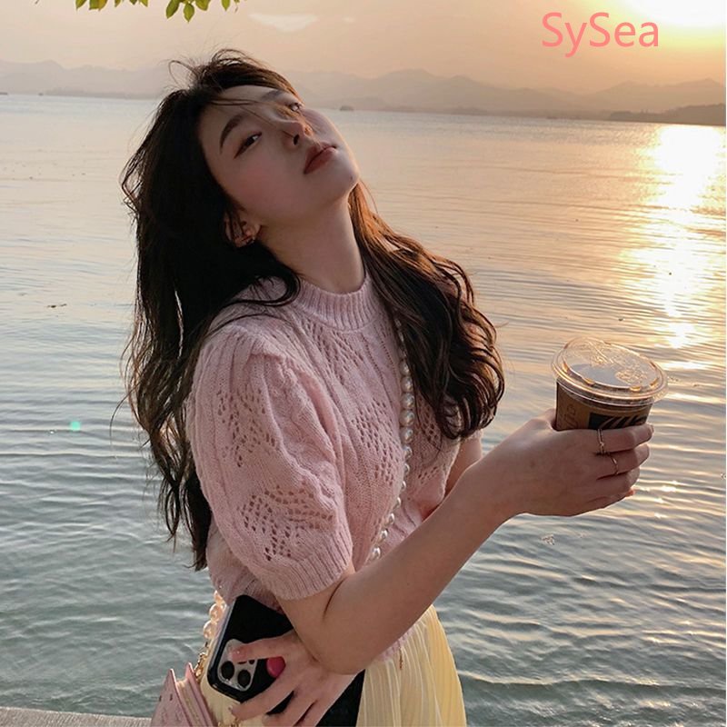 Áo Dệt Kim Cổ Tròn Thời Trang Mùa Hè Hàn Quốc Dành Cho Nữ