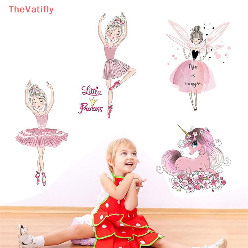 [Thevalifly] Sticker Dán Tường Phòng Bé Gái Múa Ba Lê Hoạt Hình Có Thể Tháo Rời