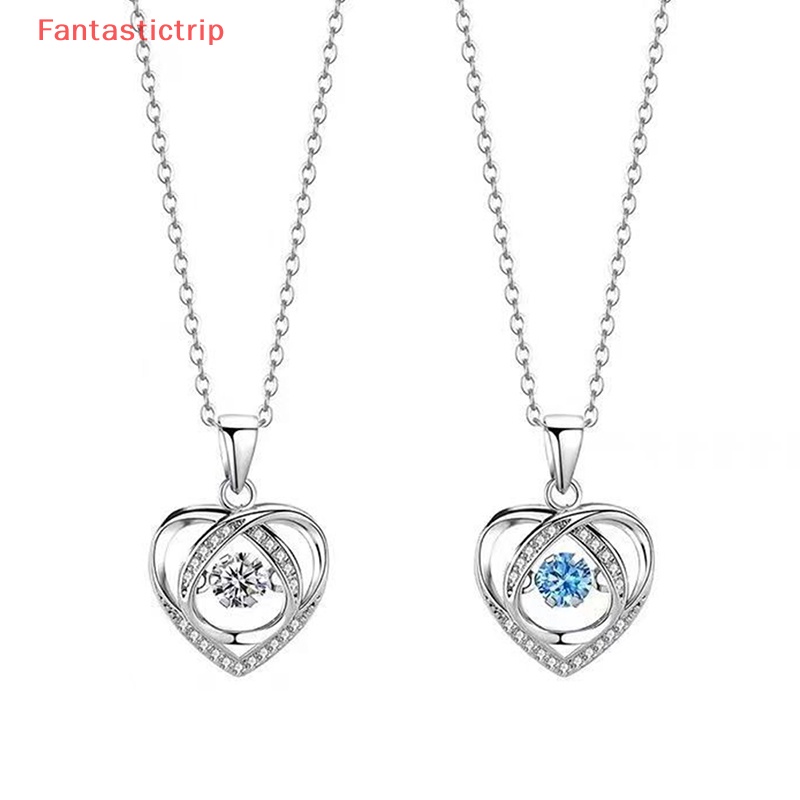 Vòng cổ Mặt Trái Tim Đính Đá Pha Lê Xanh Bằng Thép Không Gỉ Thời Trang Cho Nữ