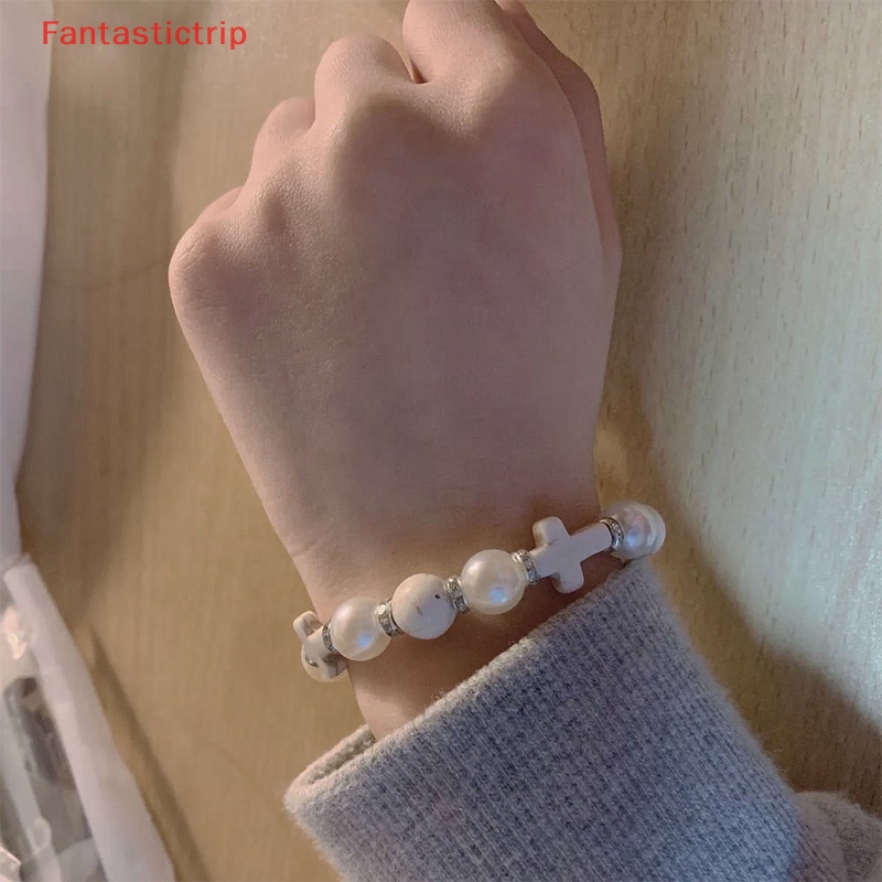 [Fantastictrip] Vòng Tay Co Giãn Đính Ngọc Lam Và Thánh Giá Phong Cách Punk Mới Cho Nam