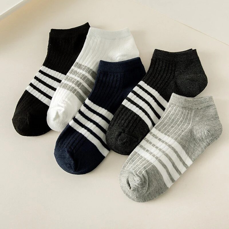 Set 1 / 5 Đôi Vớ Cổ Thấp Họa Tiết Sọc Thời Trang Dành Cho Nam