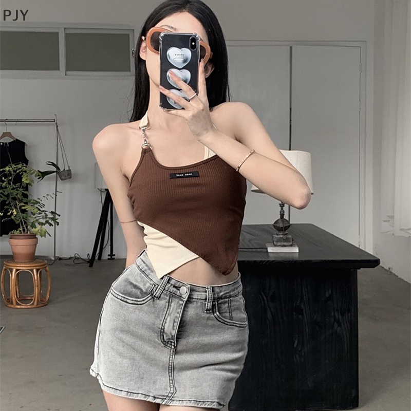 Áo Croptop Không Tay Dáng Ôm Phong Cách Retro Thời Trang Mùa Hè Dành Cho Nữ PJ