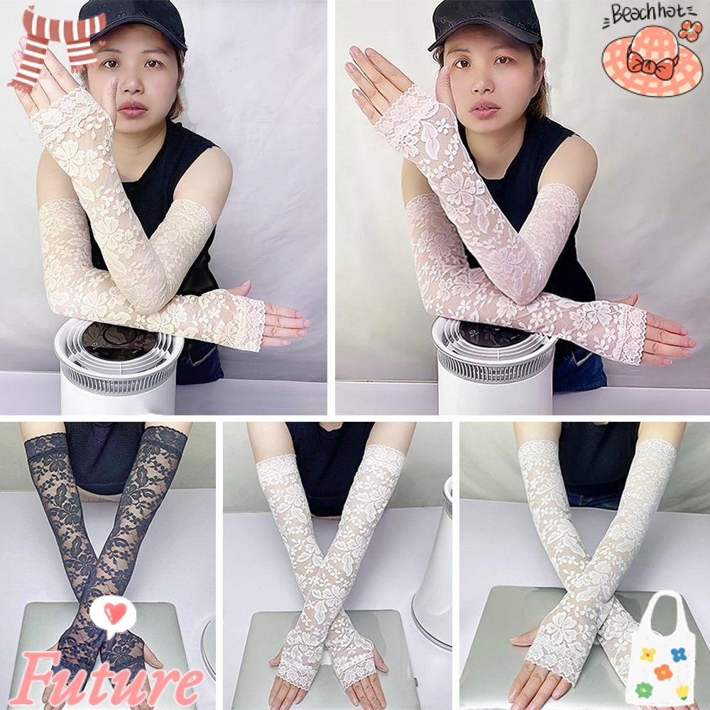 Găng Tay Dài Hở Ngón Kiểu Ren Lưới Thời Trang Mùa Hè