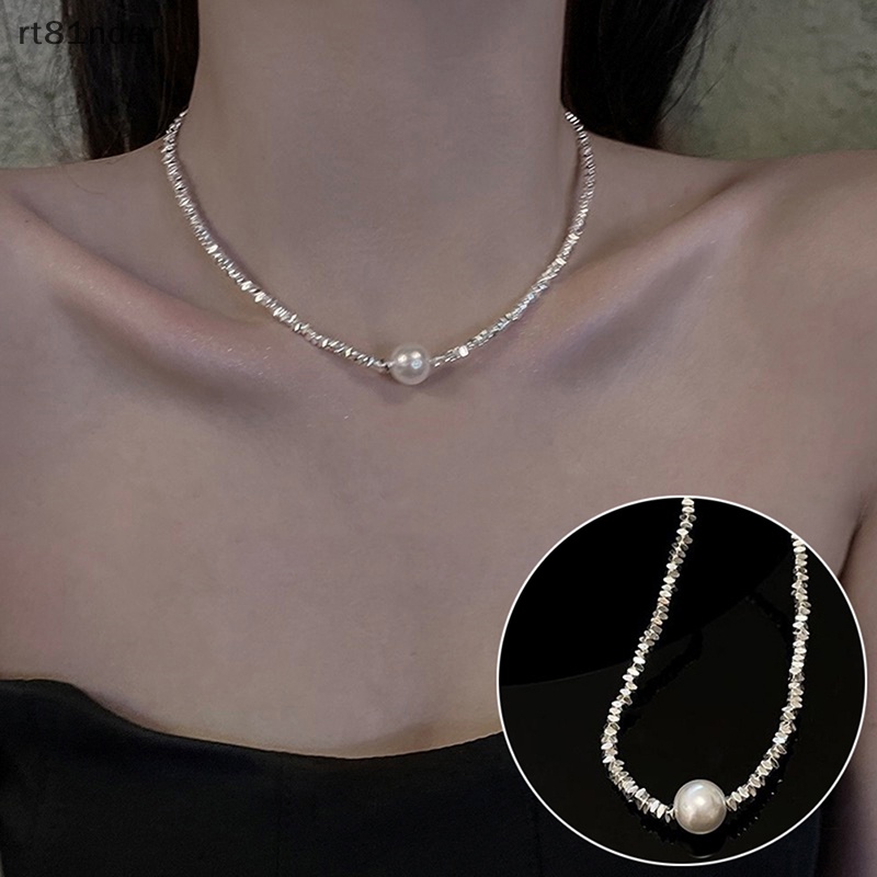 Rt Vòng Cổ Choker Màu Bạc Đính Ngọc Trai Lấp Lánh Thời Trang Cho Nữ