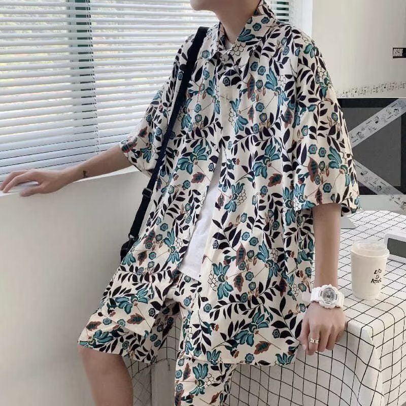 Áo Sơ Mi Ngắn Tay Dáng Rộng In Hoa Phong Cách Retro Nhật Bản Dành Cho Nữ Và Nam