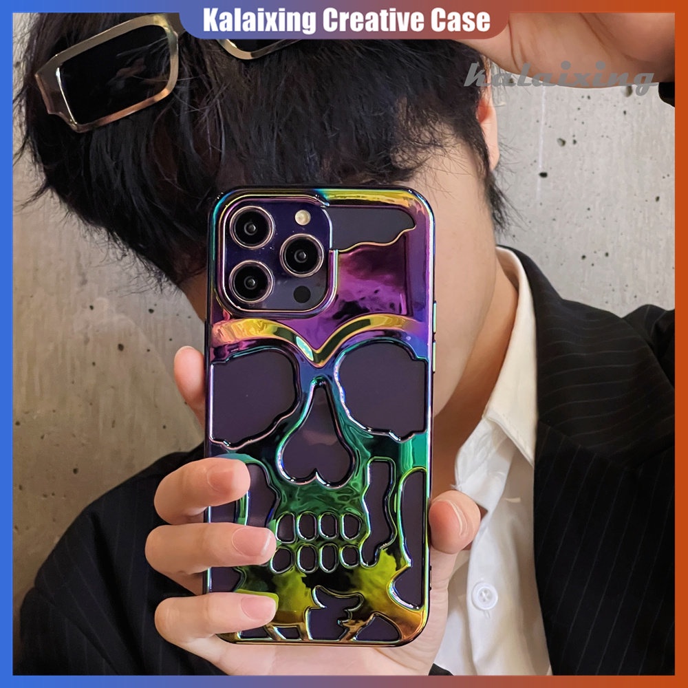 Ốp Điện Thoại Cứng Mạ Điện Họa Tiết Đầu Lâu Nhiều Màu Sắc Cho iPhone 14 Pro Max 13Pro 12Promax Xs Max 11 Pro Max