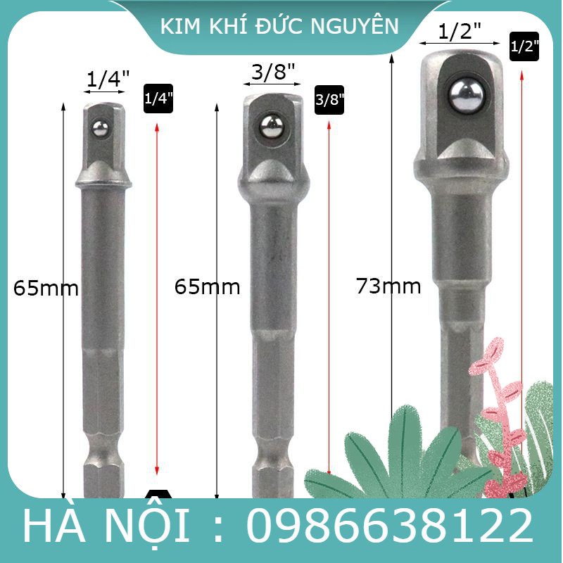 Bộ 3 đầu chuyển vít sang bulong 1/4 3/8 1/2 ( Loại Dài )