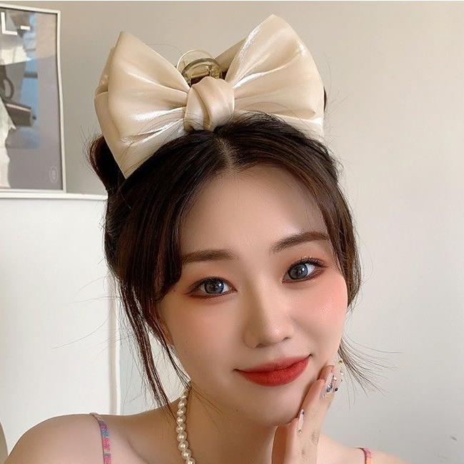 Haimeikang Kẹp Tóc Nơ Hai Mặt Bằng Nhựa Màu Trơn Phong Cách Hàn Quốc Mới