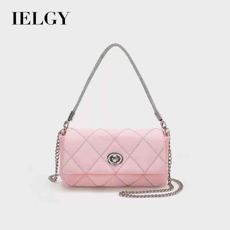 Túi Đeo Chéo Vai Đính Đá Hình Thoi Màu Vàng Đồng Thời Trang Dành Cho Nữ