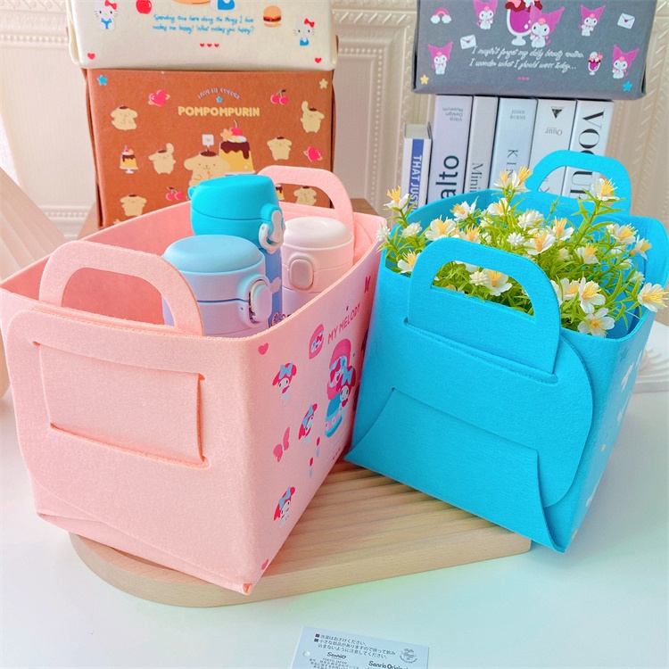 Giỏ Đựng Đồ Để Bàn Bằng Vải Nỉ Họa Tiết Kuromi Sanrio Hoạt Hình Nhật Bản Có Thể Gấp Gọn
