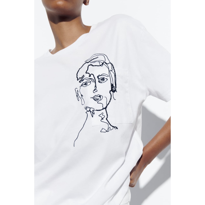 Áo Thun Cổ Tròn Dáng Rộng Thêu Họa Tiết ZARA Thời Trang Mùa Hè Cho Nữ 0264085