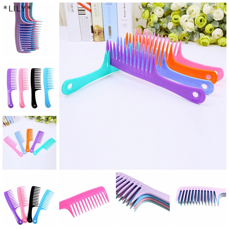 Lily làm tóc Salon nhựa chống tĩnh xử lý răng rộng Tóc Lược Detangling uuu