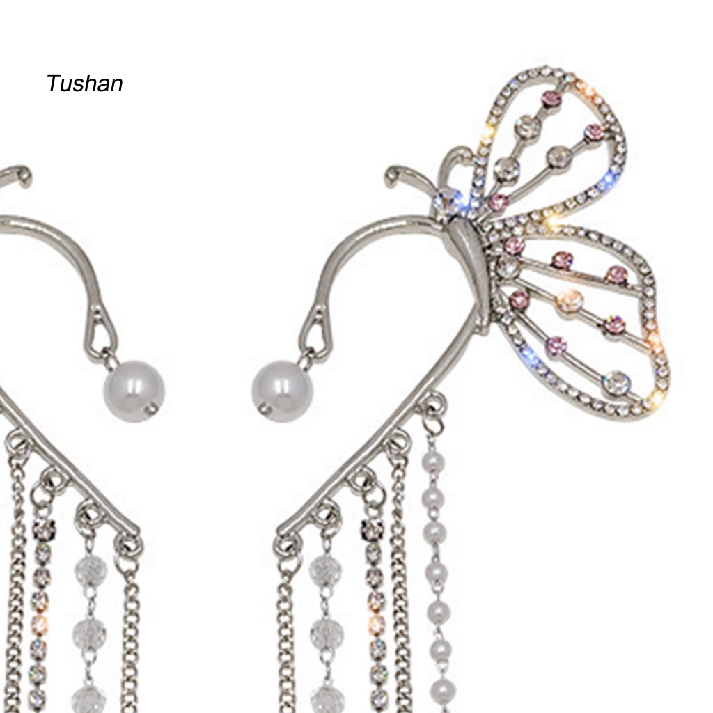 1 Đôi Bông Tai Kẹp Hình Bướm Có Đính Đá Lấp Lánh Dành Cho Nữ