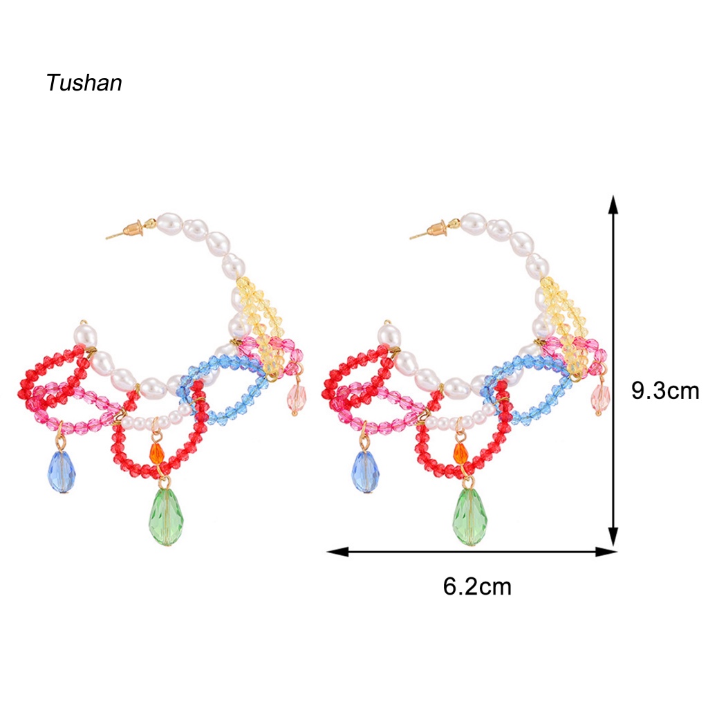 Bông Tai Dạng Vòng Phối Tua Rua Đính Hạt Ngọc Trai Giả Thời Trang Dự Tiệc