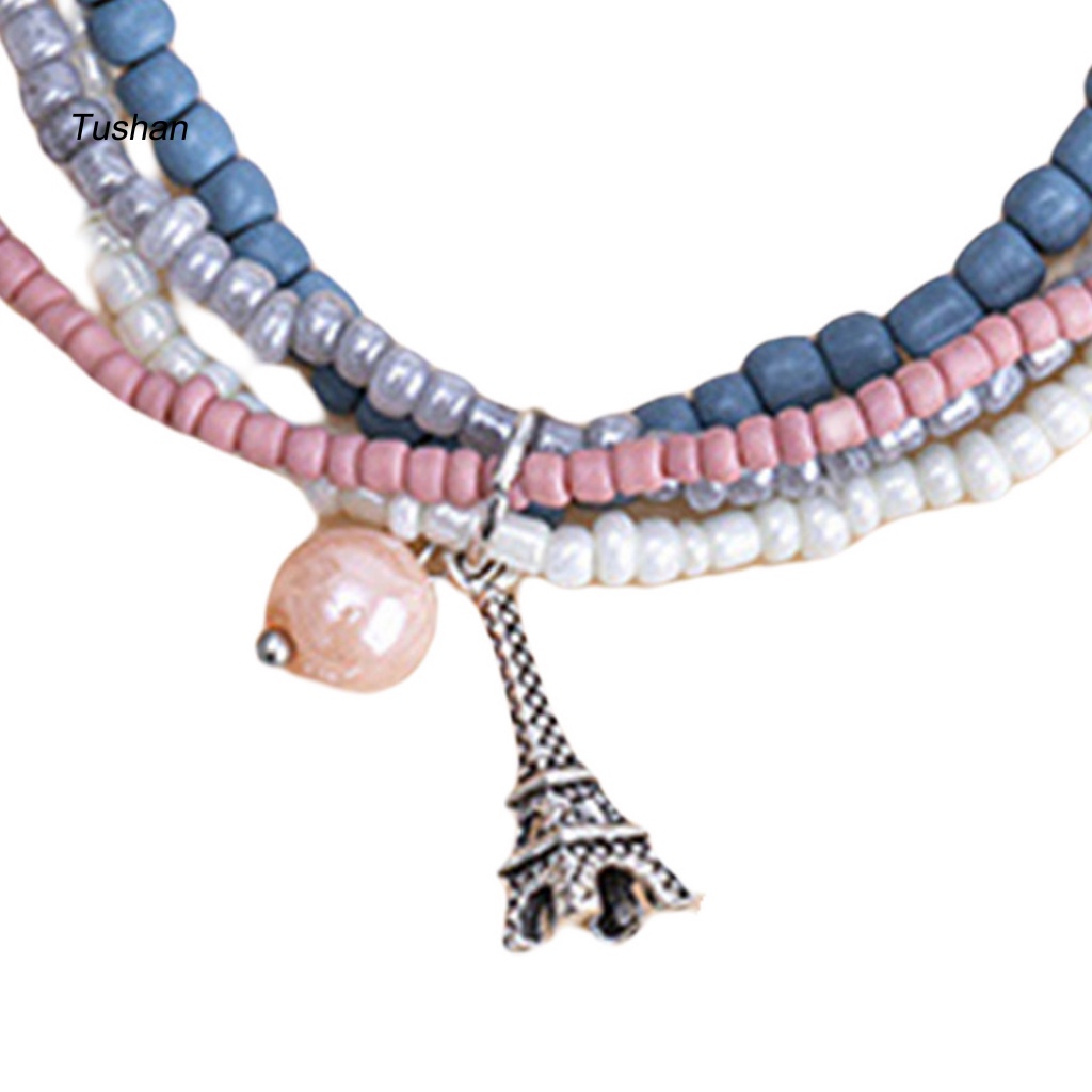 1 Bộ Vòng Đeo Tay Hai Lớp Xỏ Hạt Lấp Lánh Phong Cách Bohemia