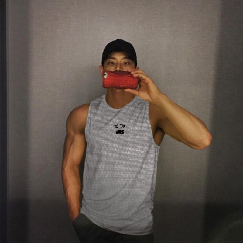 Áo Thun Ba Lỗ Cổ Tròn Phối Lưới Nhanh Khô Thời Trang Tập Gym Cho Nam