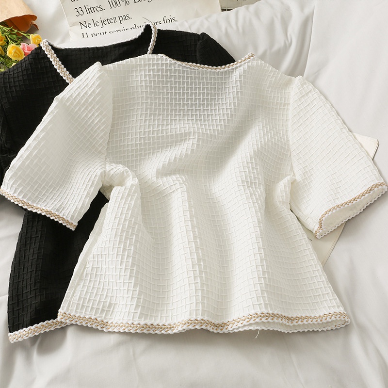 IELGY Áo Sơ Mi Ngắn Tay Cổ Chữ V Phong Cách Pháp Thời Trang Cho Nữ