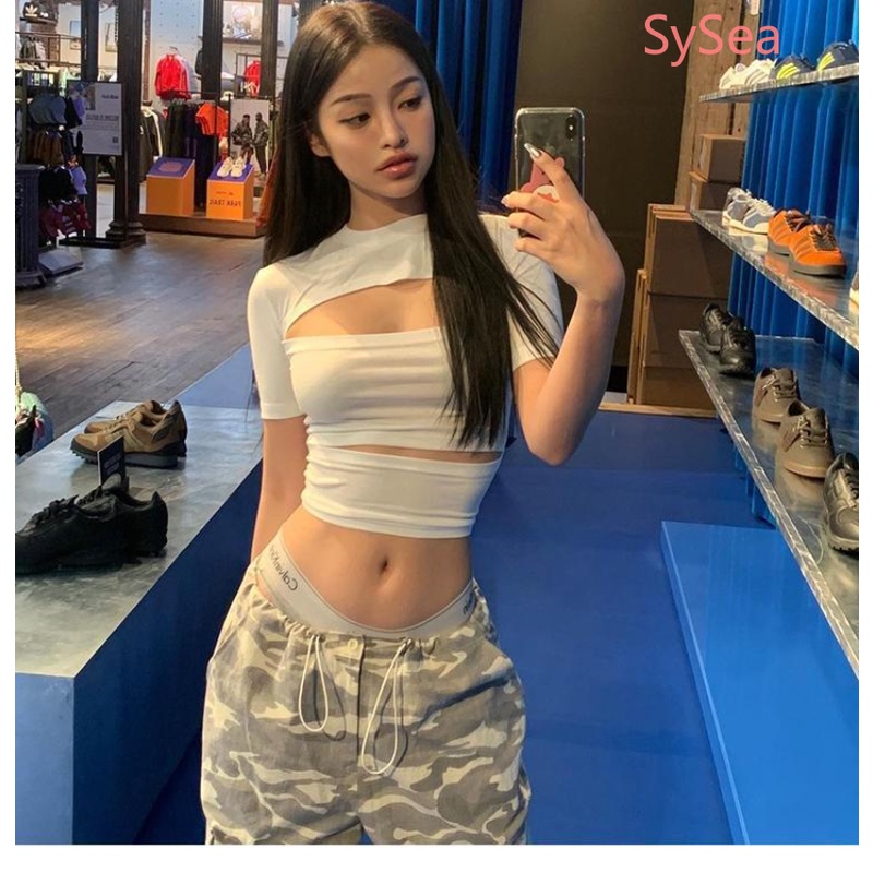 Áo Croptop Dáng Ôm Thiết Kế Đục Lỗ Thời Trang Quyến Rũ Cho Nữ
