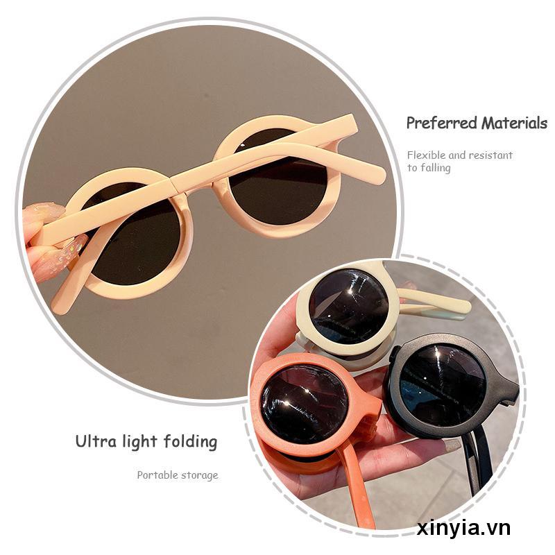 Kính mát gọng tròn chống tia UV màu trơn kiểu dáng dễ thương dành cho bé