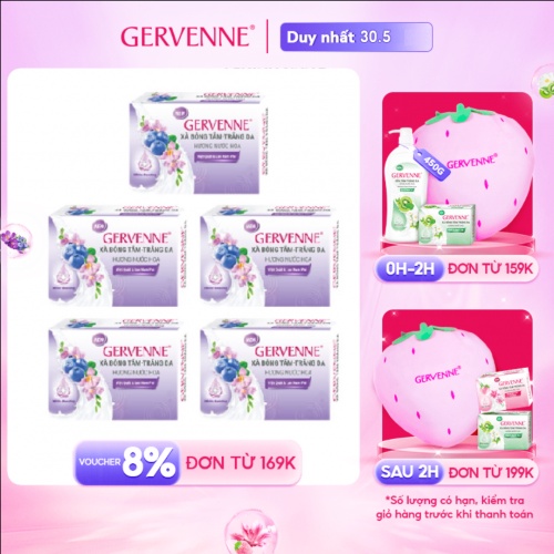 Combo 5 xà bông tắm trắng da hương nước hoa Gervenne Việt Quất & Lan Nam Phi 90g