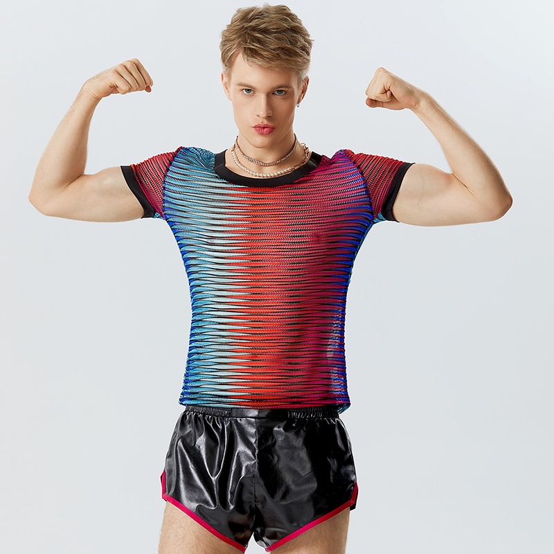 INCERUN Áo Thun Tay Ngắn Cổ Vuông Màu Gradient Chất Liệu Co Giãn Tốt Thời Trang Trẻ Trung