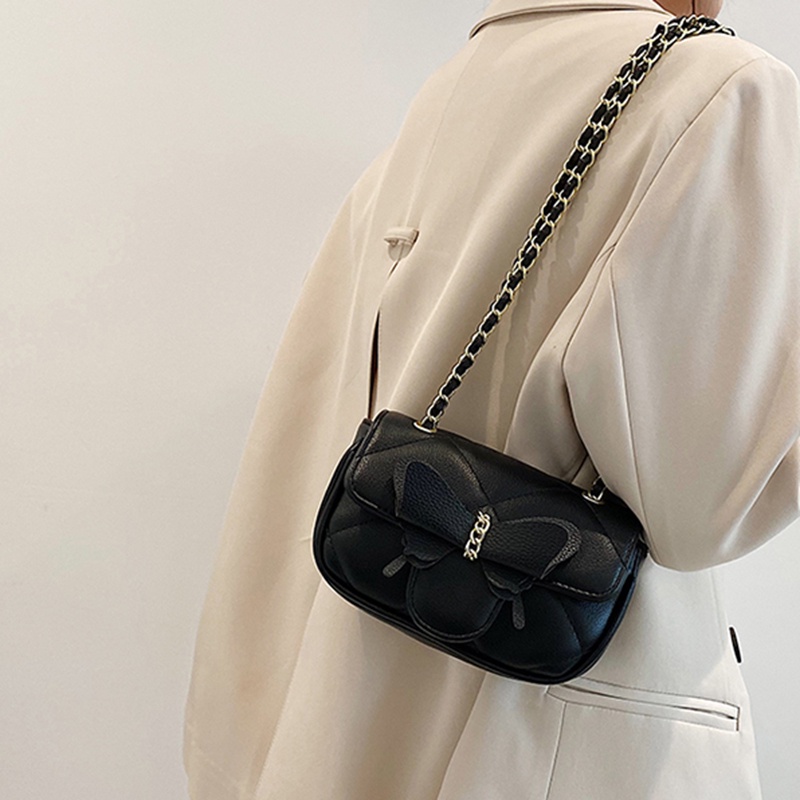 Túi Đeo Chéo Hình Vuông Cỡ Nhỏ Đính Nơ Phối Dây Đeo Sợi Xích Thời Trang Cho Nữ