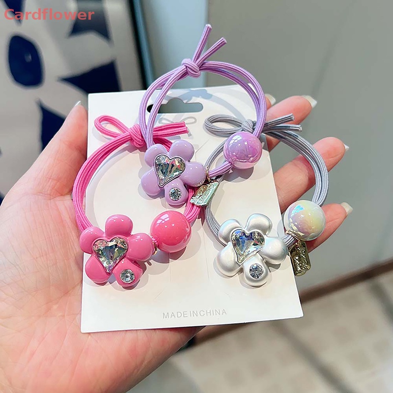Dây Cột Tóc Co Giãn Đính Đá Hình Hoa / Trái Tim Dễ Thương Cho Bé Gái