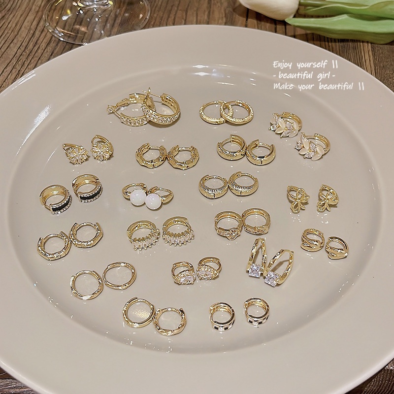 Bộ Khuyên Tai Vòng Đính Đá Zircon Không Gây Dị Ứng Thời Trang Cho Nữ