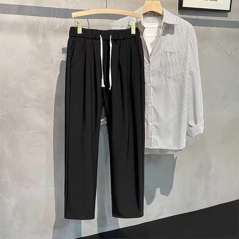 Quần Dài Lưng Thun Dáng Rộng Màu Đen Thời Trang Mùa Hè Cao Cấp Cho Nam