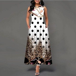 Đầm dài sát nách cổ chữ v họa tiết chấm bi phong cách retro bohemian