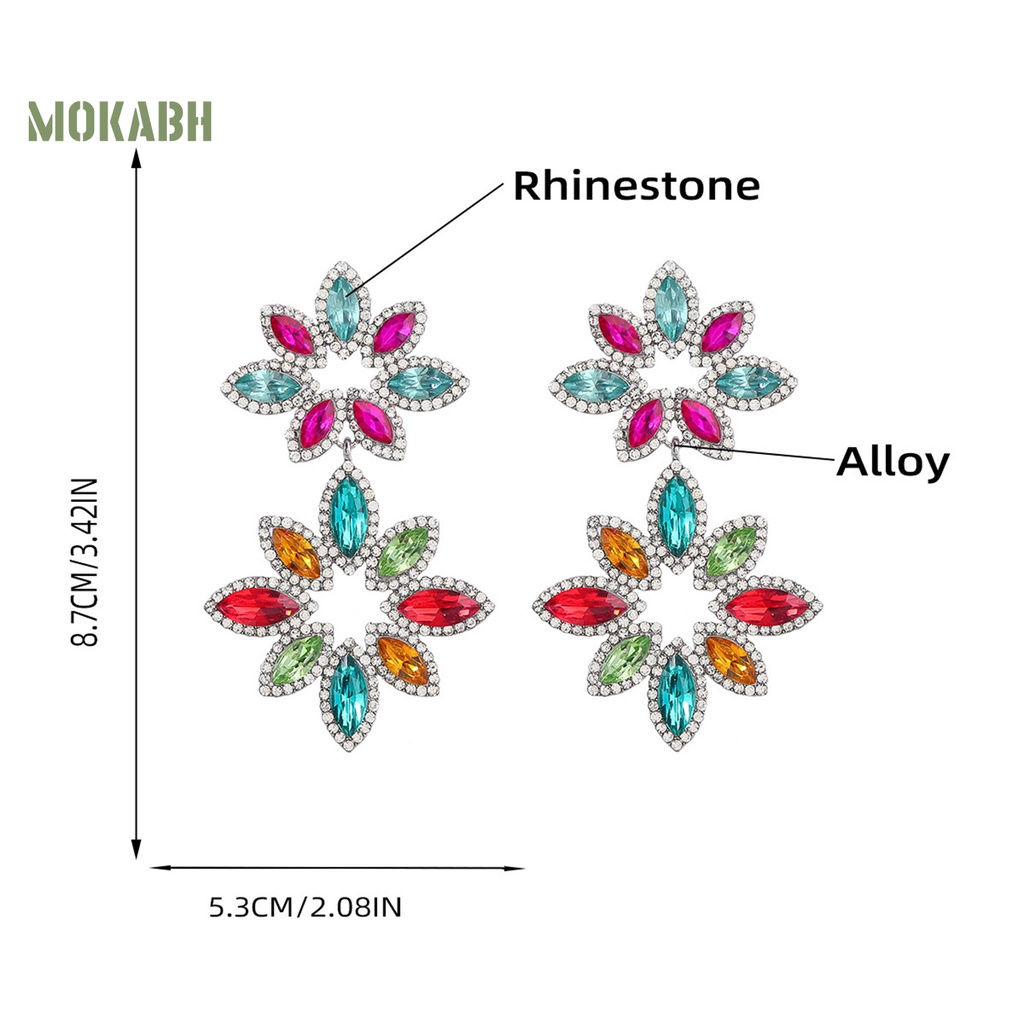 1 Đôi Bông Tai Nhiều Lớp Hình Hoa Lá Đính Đá Sang Trọng