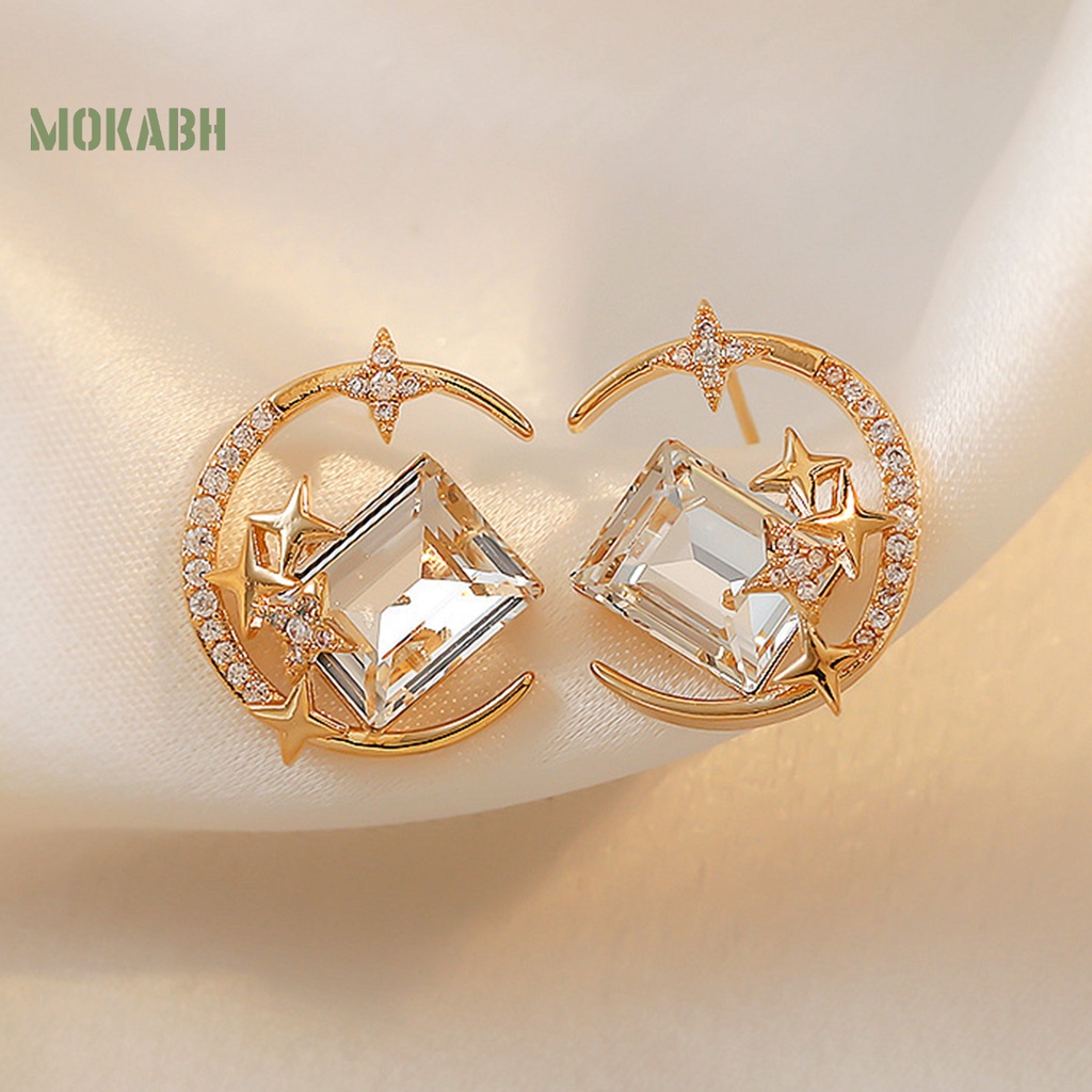 1 Đôi Bông Tai Hợp Kim Hình Ngôi Sao Mặt Trăng Lấp Lánh Chống Oxy Hóa Thân Thiện Với Da Không Gây Kích Ứng Phong Cách Hàn Quốc Dành Cho Nữ