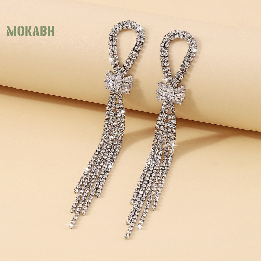 1 Đôi Bông Tai Tua Rua Dài Đính Đá Lấp Lánh Thời Trang