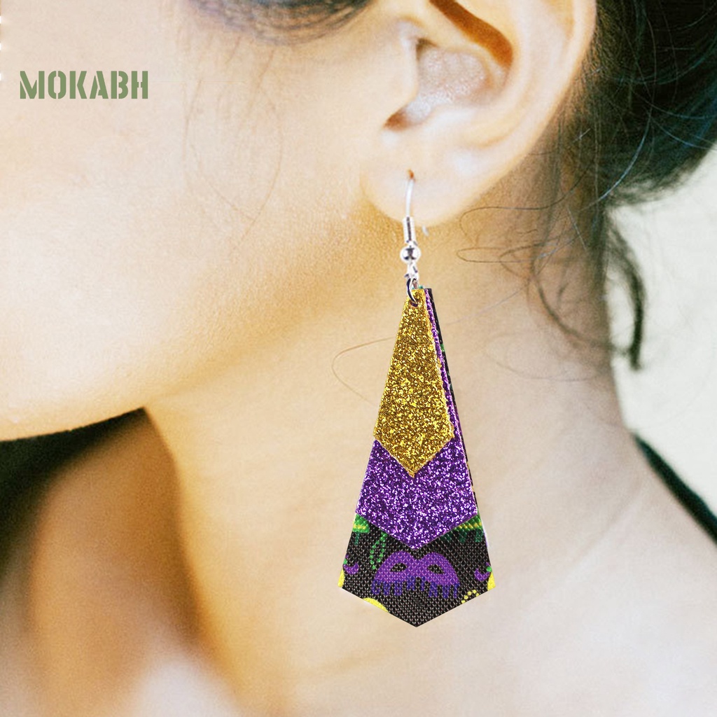 [Mới] 1 Đôi Bông Tai Móc Hình Giọt Nước 3 Lớp Bằng Da Giả Nhiều Màu Sắc Trang Trí Lễ Hội