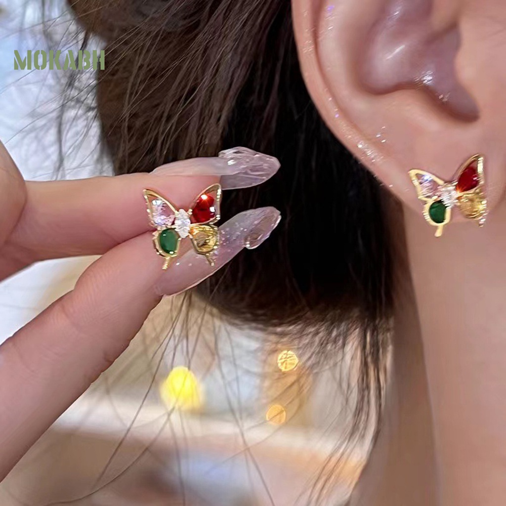 1 Đôi Bông Tai Hình Bướm Nhỏ Xinh Bằng Hợp Kim Đính Đá Zircon Dành Cho Nữ