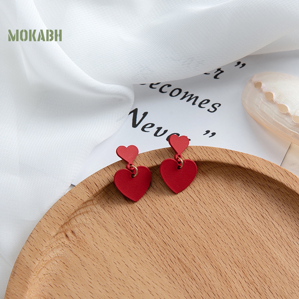 1 Đôi Bông Tai Hình Trái Tim Hai Lớp Chống Mài Mòn Thời Trang Công Sở