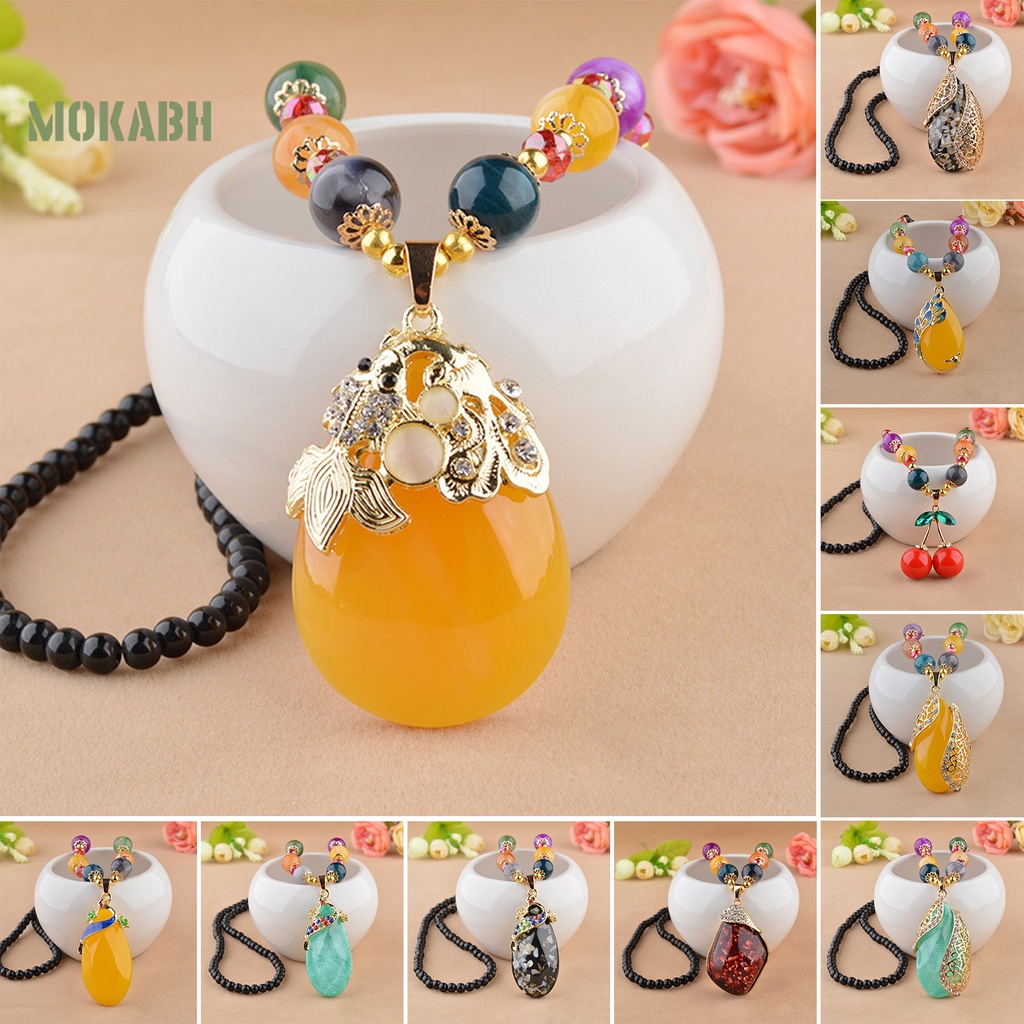 [Mới] Vòng Cổ Mặt Hình Giọt Nước Kết Cấu Sáp Ong Giả Lấp Lánh Phong Cách Dân Tộc Retro Không Phai Màu Cho Nữ