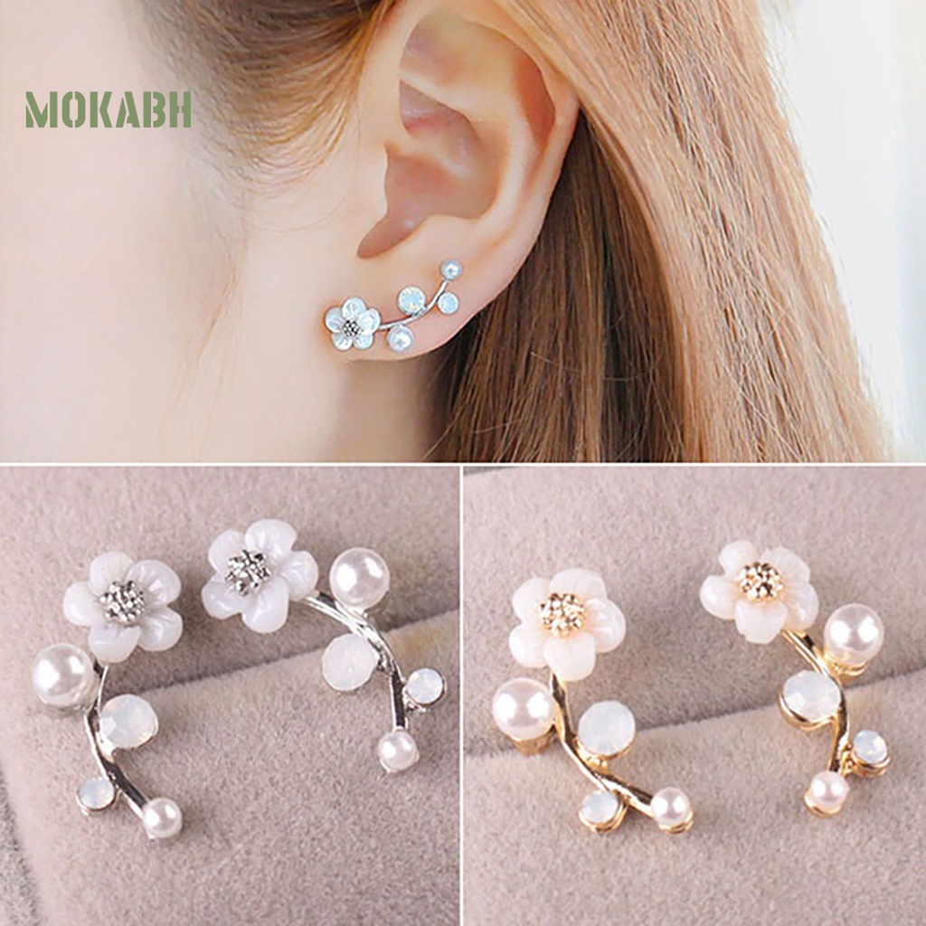 1 Đôi Bông Tai Hình Hoa Đính Ngọc Trai Nhân Tạo Thời Trang
