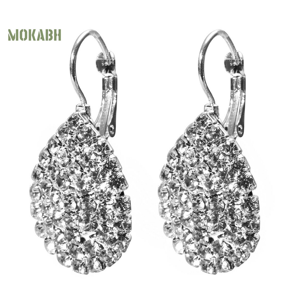 Bông Tai Mạ Bạc Hình Giọt Nước Đính Đá Sang Trọng