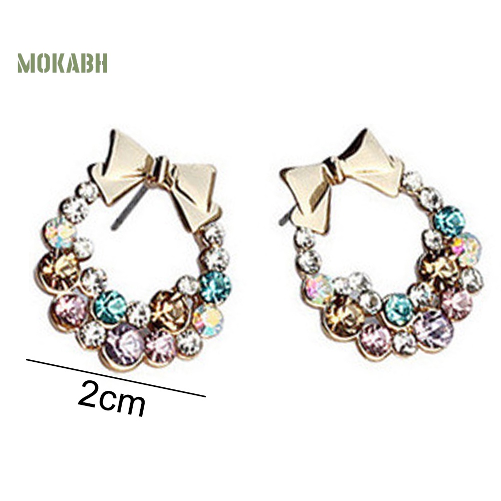 Bông Tai Hình Nơ Đính Đá Nhiều Màu Thời Trang Xinh Xắn Cho Nữ