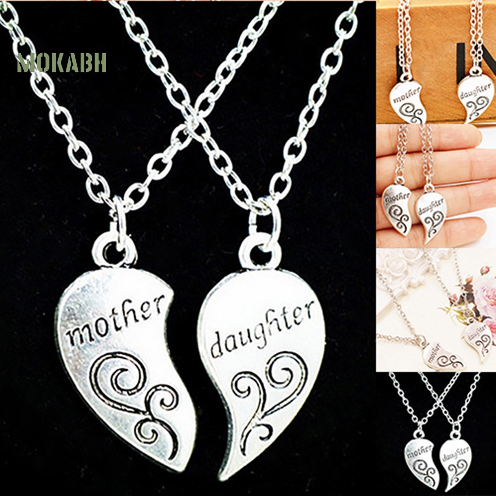 Set 2 Vòng cổ MặT HìNh TráI Tim KhắC Chữ Mother / Daughter ThờI Trang