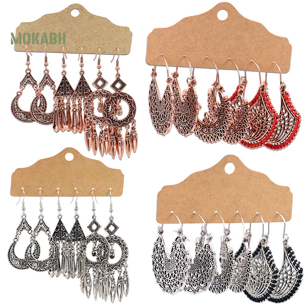 Set 3 Đôi Bông Tai Dạng Móc Hình Tròn / Vỏ Sò Thời Trang Dự Tiệc Cho Nữ