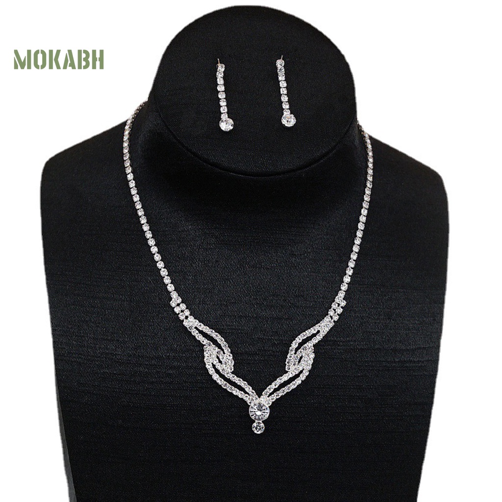 Bộ Trang Sức 2 Món Gồm Vòng cổ / Bông Tai Nhiều Lớp Đính Đá Sang Trọng Cho Nữ