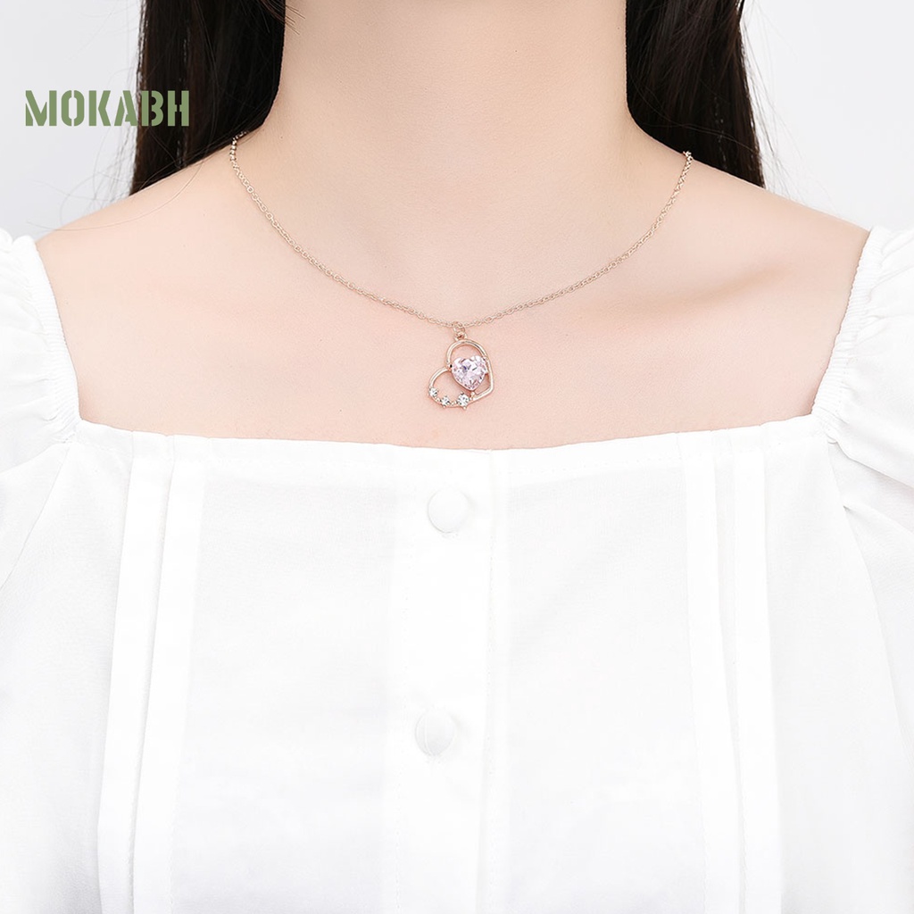 1 Set Vòng cổ Và Bông Tai Mặt Trái Tim Đính Đá Thời Trang