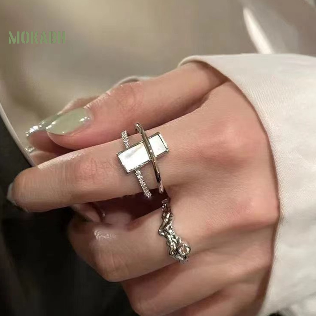 1 Bộ Nhẫn Hai Lớp Bằng Đá Tự Nhiên Lấp Lánh Có Thể Tháo Rời Thời Trang Có Thể Điều Chỉnh Cho Nữ