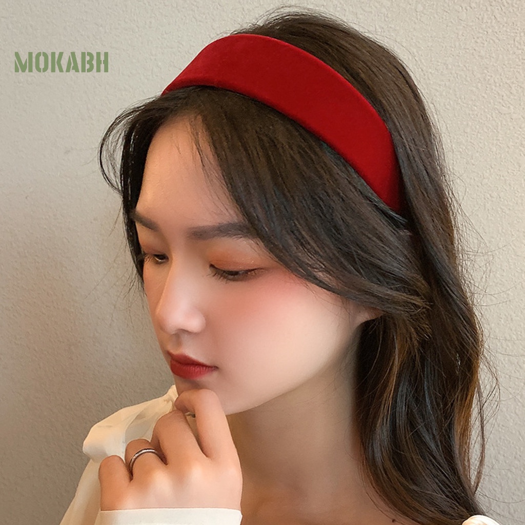 Băng Đô Cài Tóc Bản Rộng 3cm Màu Sắc Trơn Chống Trượt Thời Trang Cho Nữ