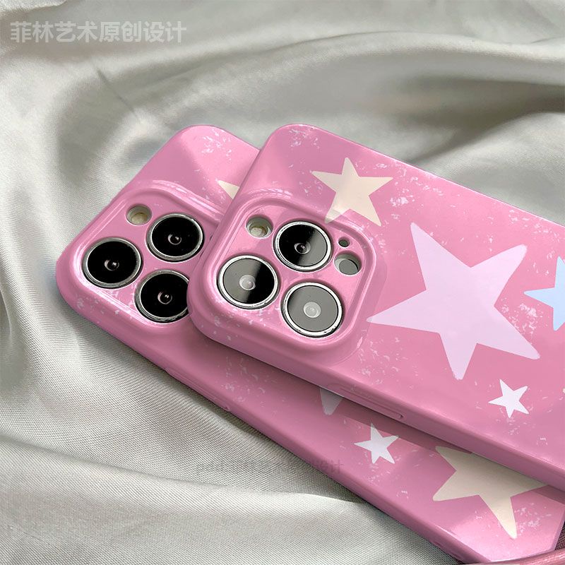 Ốp Điện Thoại Màu Hồng Họa Tiết Ngôi Sao Nữ Tính Cho Apple iPhone 11Pro R8T0 13Pro14